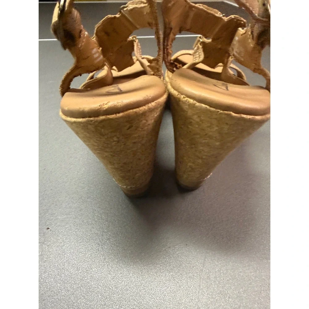 Clarks Women Tan Leather Strappy Cork Wedge Sandals 8M 65590